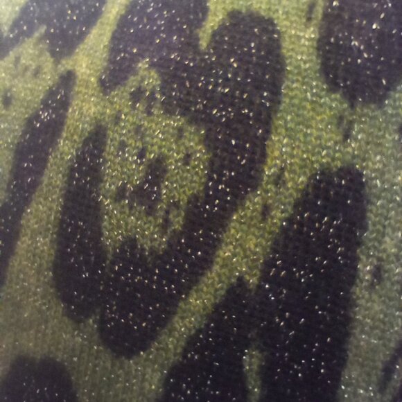 Awesome Green Black Animal Print Lurex Cardigan sz M Chiffon Ruffle Front - Picture 6 of 9